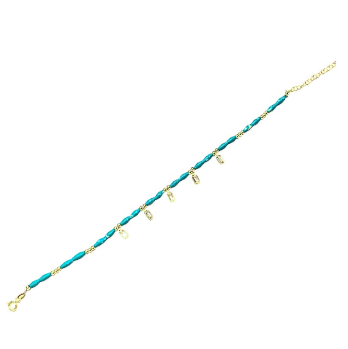 Beaded Anklet with Dangling Baguettes