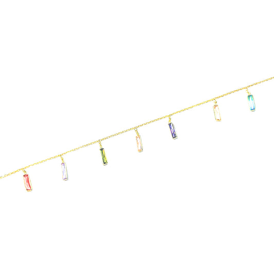 Dangling Rainbow Baguettes Anklet