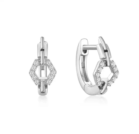 Hollow Pavé Hexagon Huggie Hoops