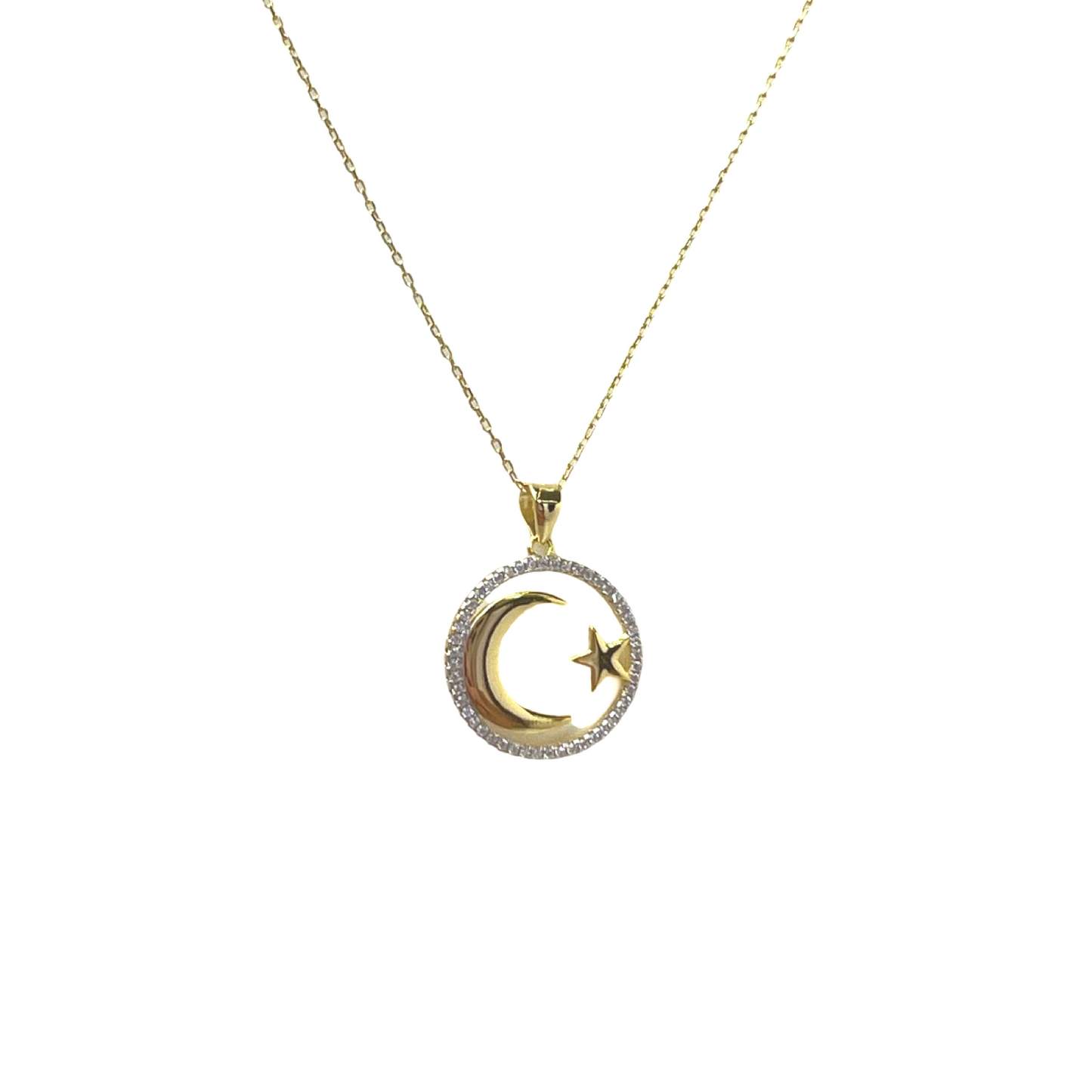 Bold Moon Star Pavé Circle Necklace