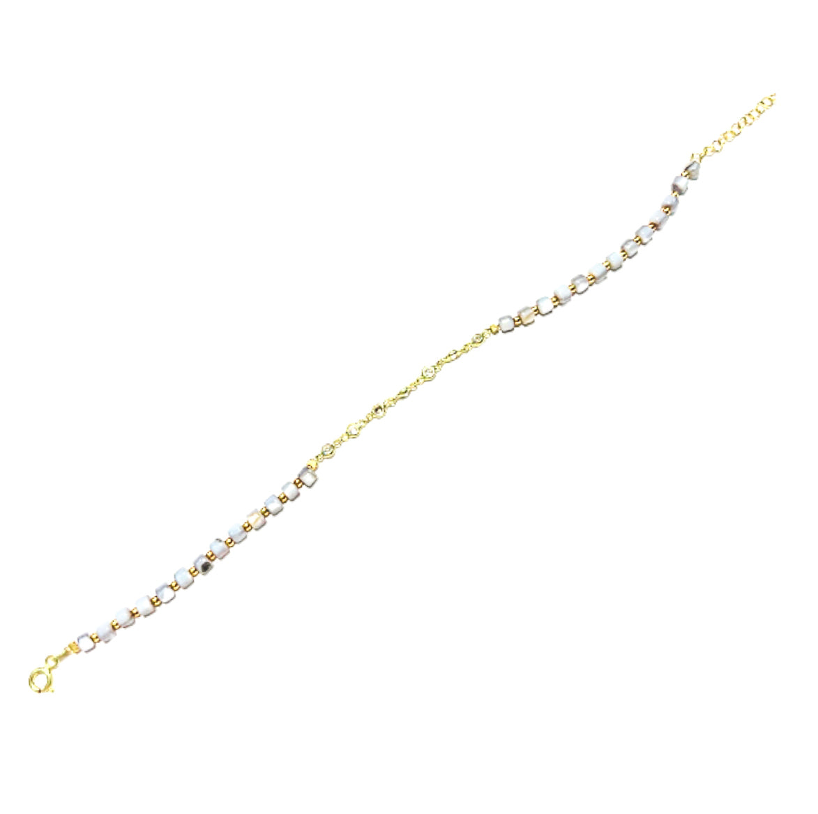 Beaded Grey Chained Crystals Anklet