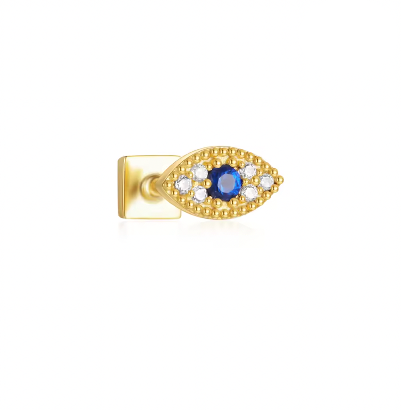 Pave Evil Eye & Square Double Sided Earring