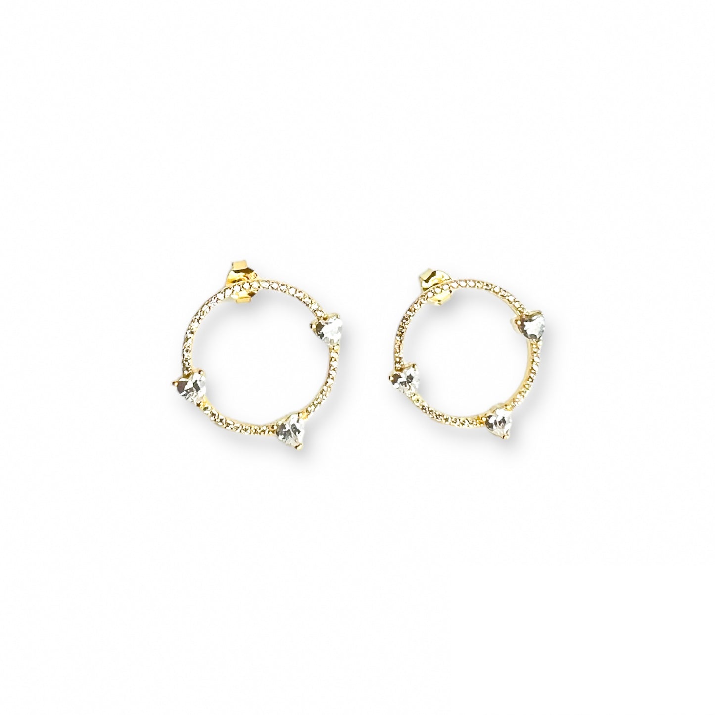 Triple Crystal Hearts Pavé Open Circle Earrings