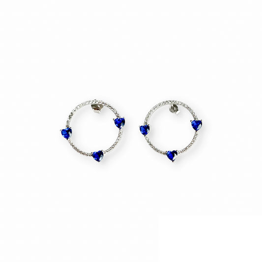 Triple Blue Crystal Hearts Pavé Open Circle Earrings