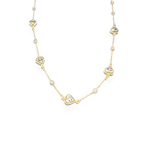 Multi Crystal Golden Hearts Circles Necklace