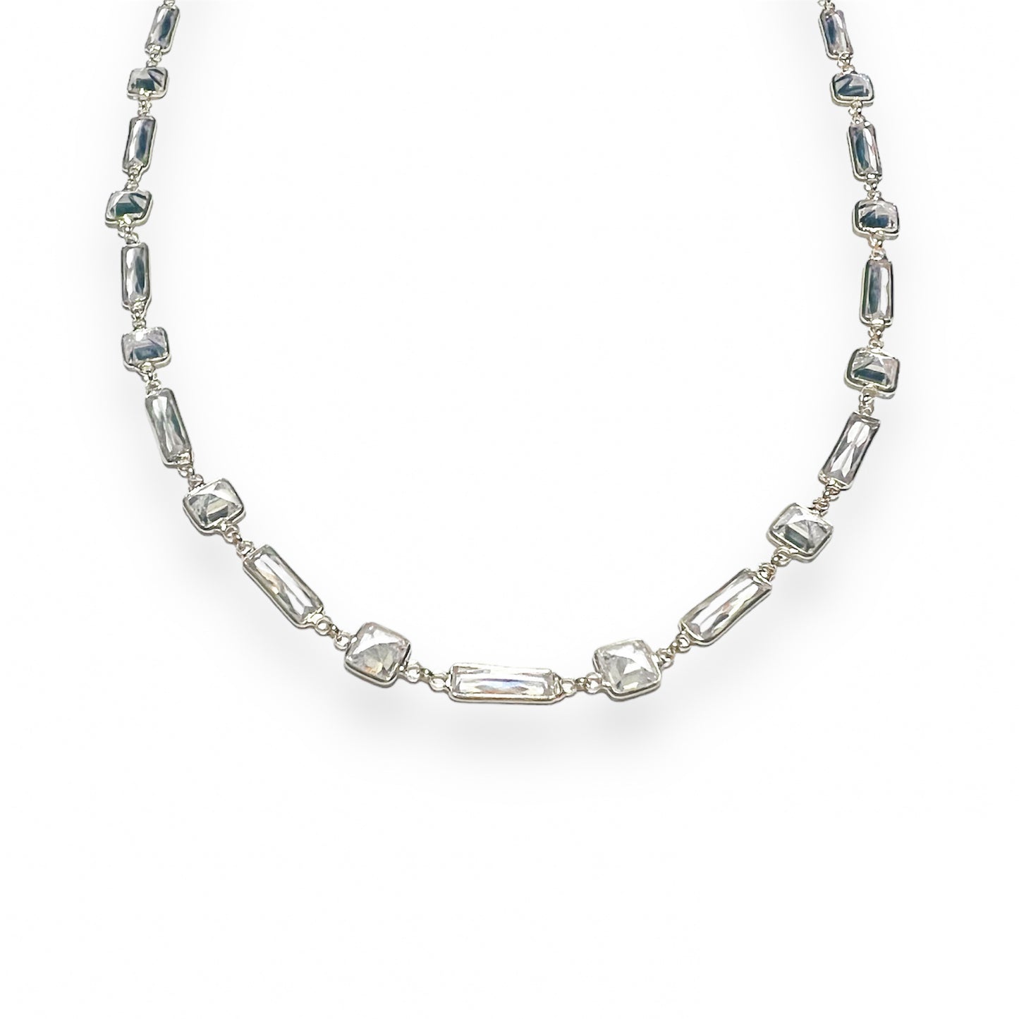 Long Crystal Rectangles Squares Necklace