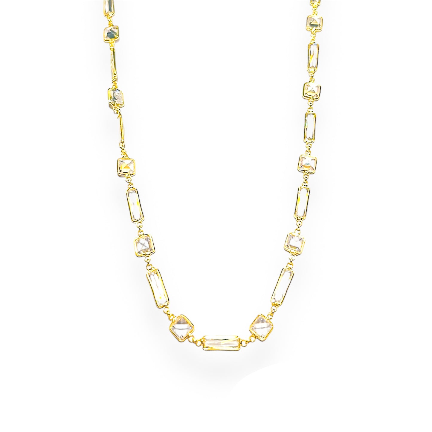 Long Crystal Rectangles Squares Necklace