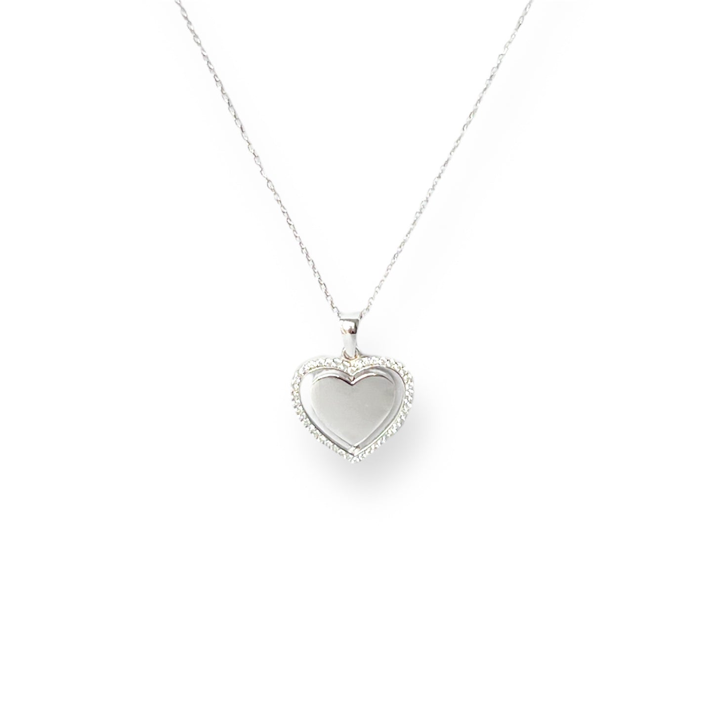 Double Sided Engravable Rotating Pavé Heart Necklace