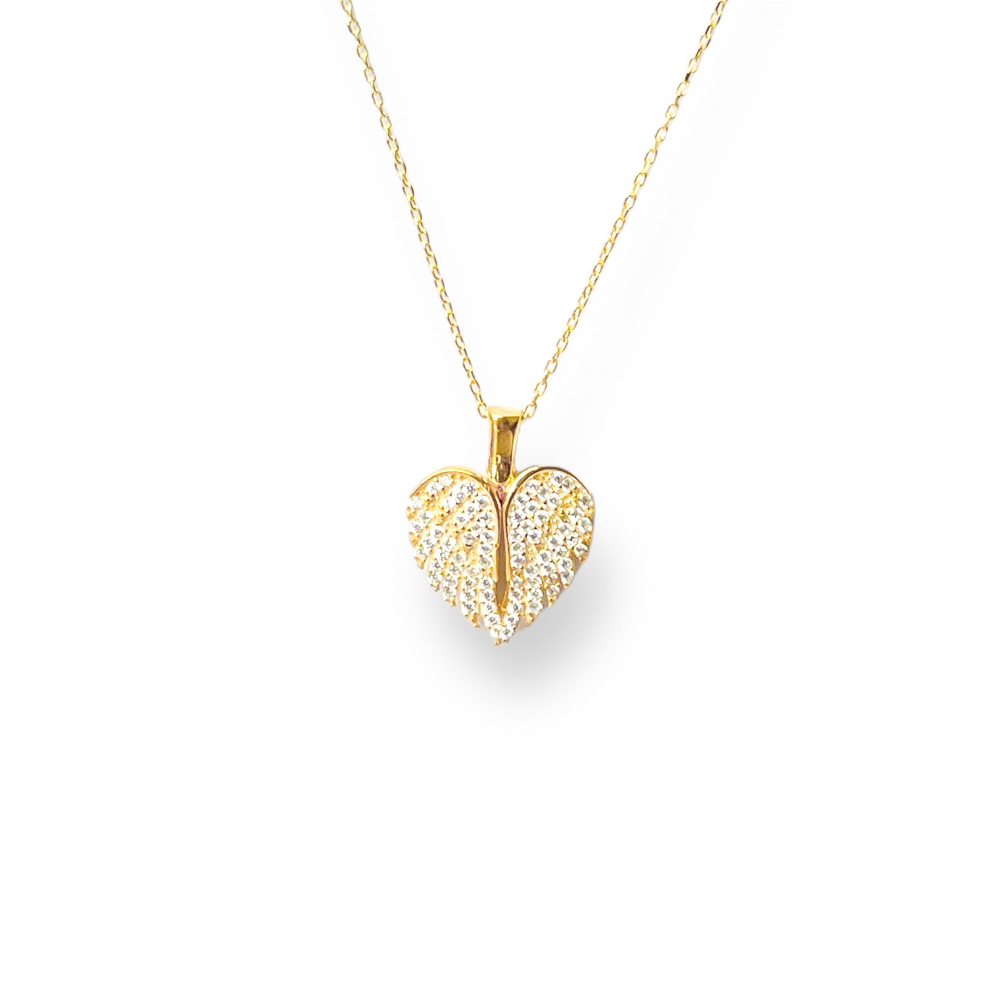 Engravable Pavé Wing Heart Locket Necklace