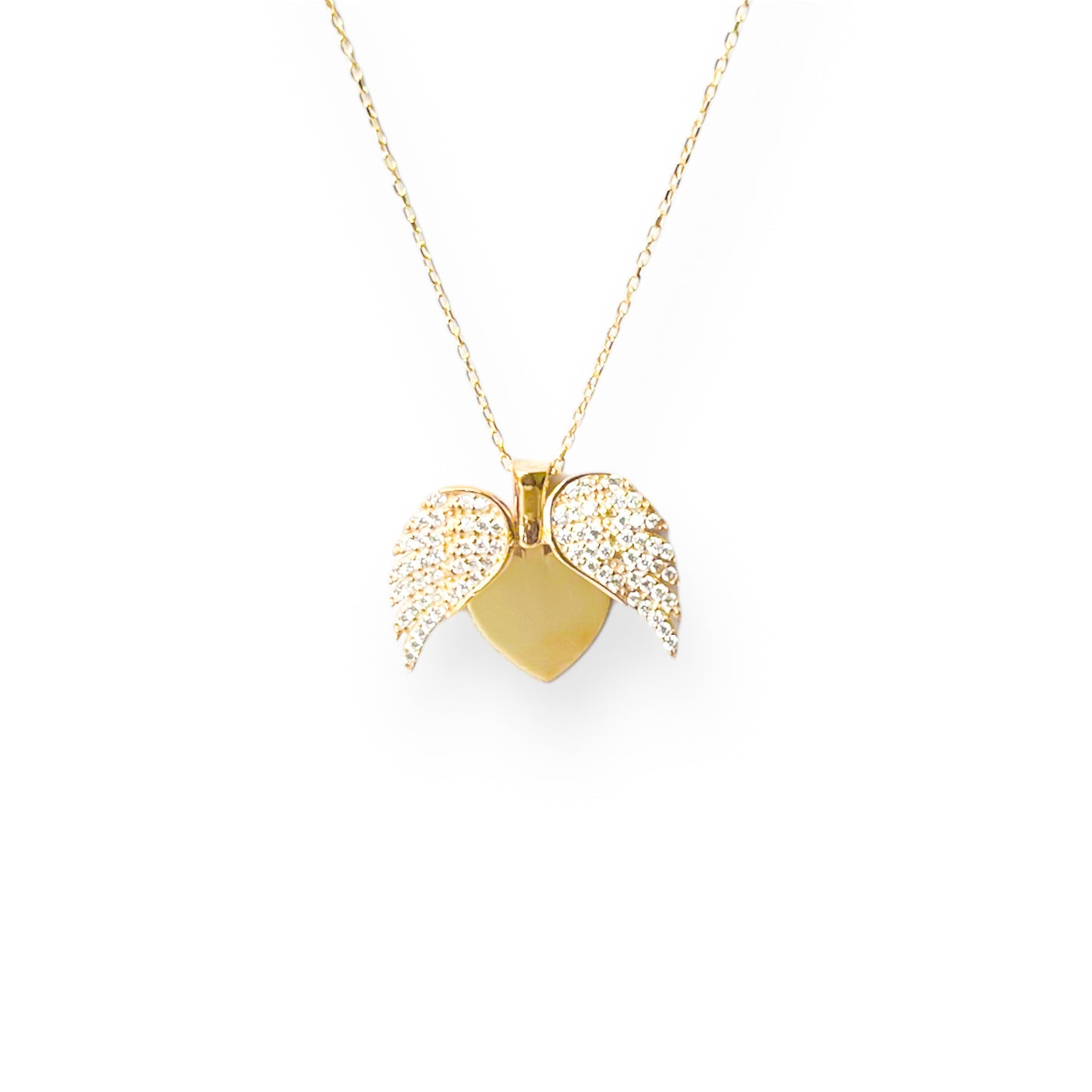 Engravable Pavé Wing Heart Locket Necklace