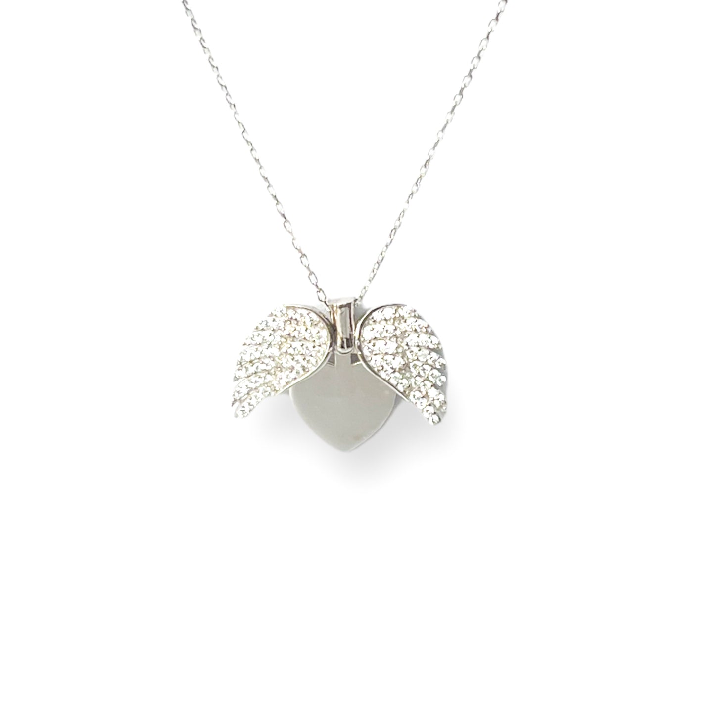 Engravable Pavé Wing Heart Locket Necklace