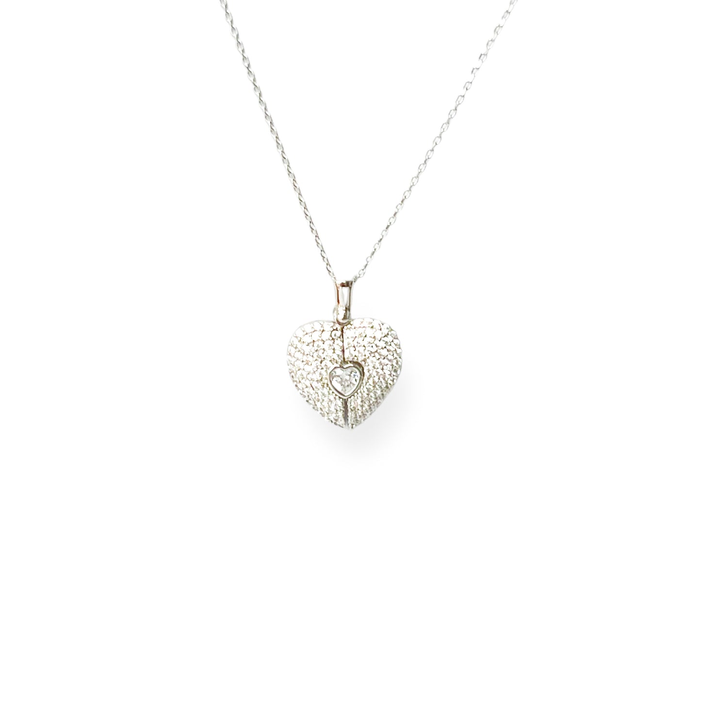 Engravable Pavé Heart with Crystal Locket Necklace