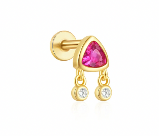 Pink Triangle with Two Dangling Circles Stud Earring