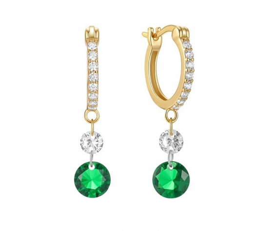 Double Emerald Charm Hoop