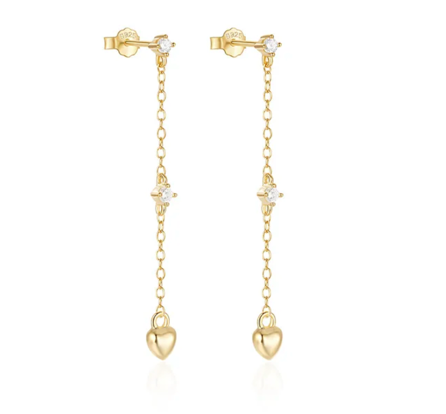 Double Circle Stones Heart Tassel Earring