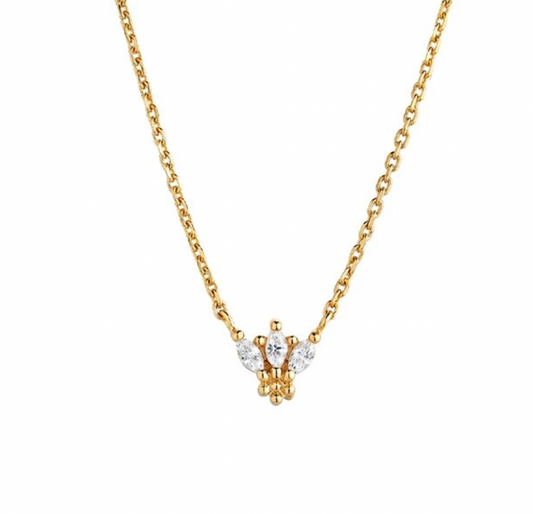 Small Triple Marquise Golden Flower Necklace