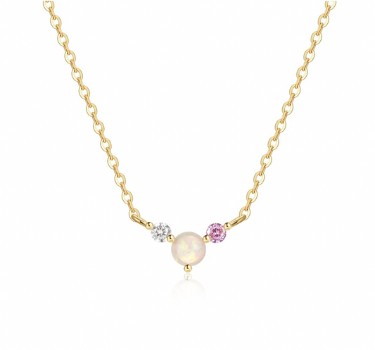 Big Opal & Pink Circle Stones Necklace