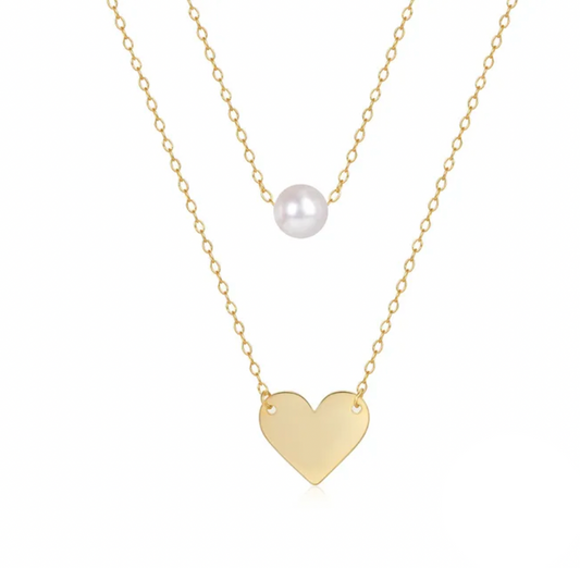 Pearl Golden Heart Layered Necklace