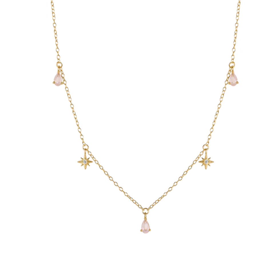 Dangling Pink Pears Comet Stars Necklace