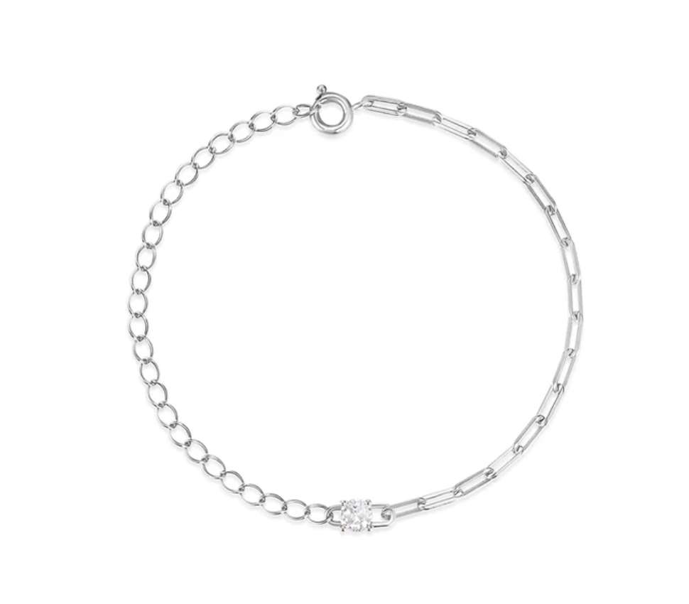 Circle Stone Half Paperclip Half Chain Bracelet