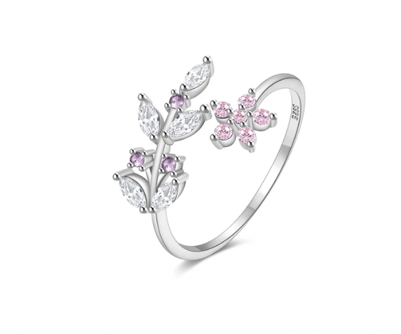 Leaves Pink Flower Twist Ring