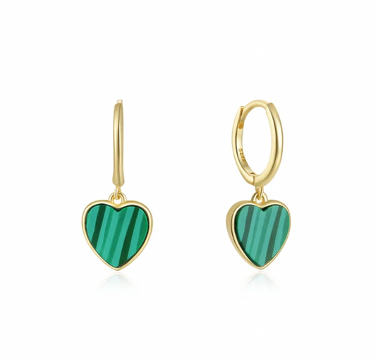 Malachite Heart Charm Hoop