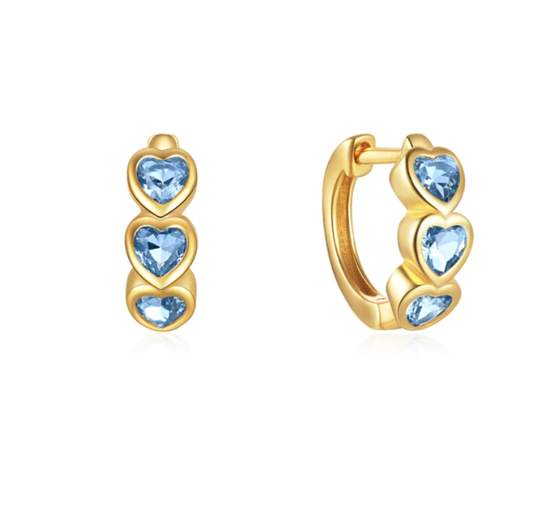 Trio Crystal Heart Huggie Hoop