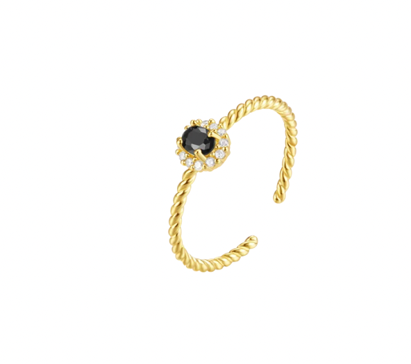 Pavé Black Oval Stone Rope Ring