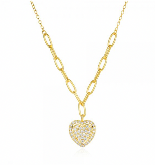 Pavé Heart Paperclip Necklace