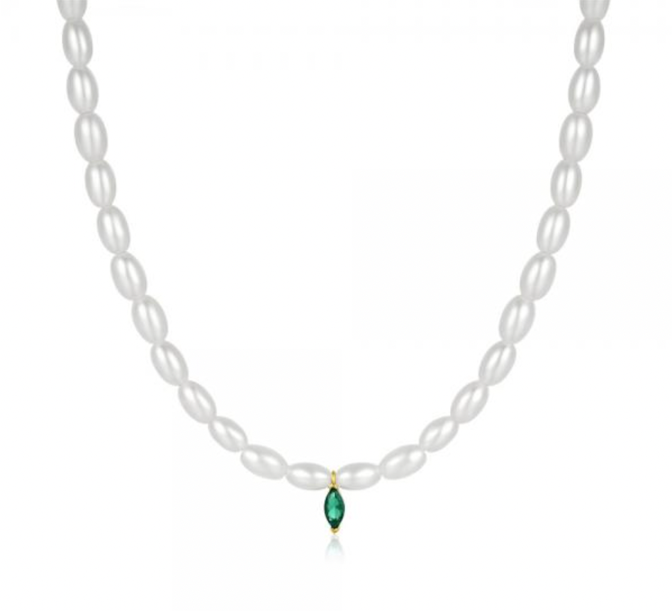 Dangling Emerald Marquise Multi Pearls Necklace