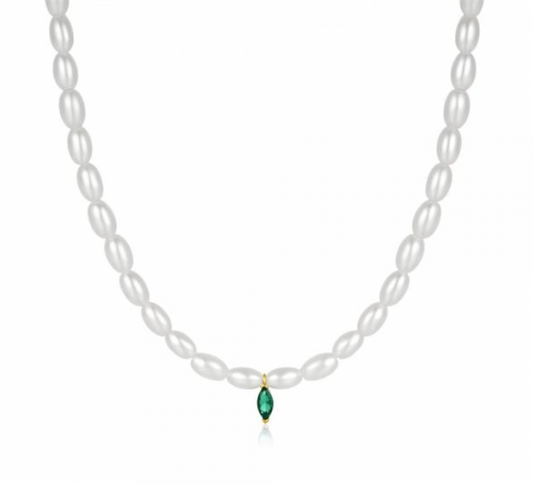 Dangling Emerald Marquise Multi Pearls Necklace