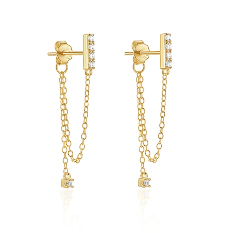 Tassel Chain Pavé Bar & Stone Earring