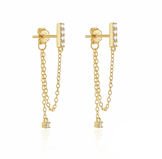 Tassel Chain Pavé Bar & Stone Earring