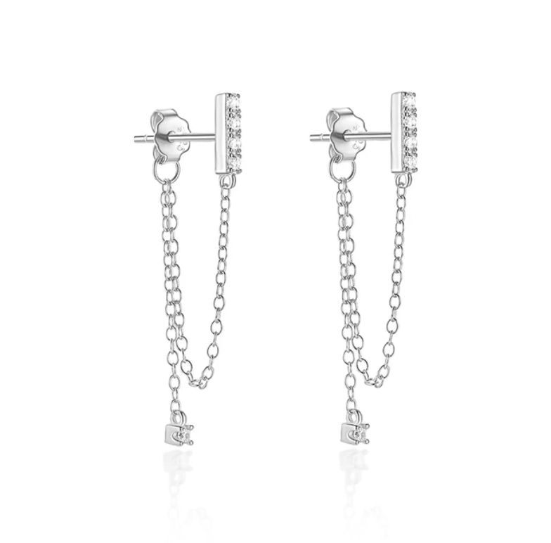 Tassel Chain Pavé Bar & Stone Earring