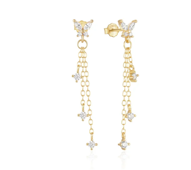 Tassel Chain Butterfly Stud Earring