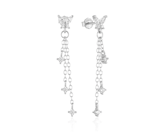 Tassel Chain Butterfly Stud Earring