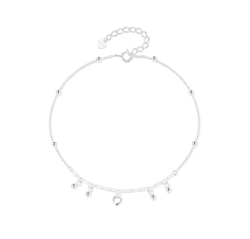Dangling Heart Circle Beads Anklet