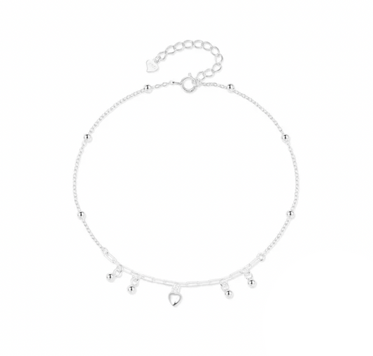 Dangling Heart Circle Beads Anklet