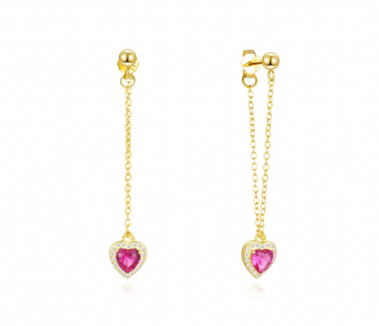 Circle Ruby Heart Chain Tassel Earring