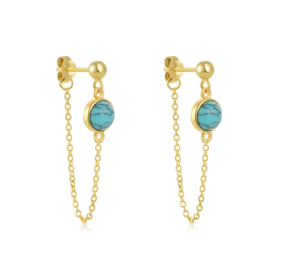 Turquoise Stone Tassel Chain Earring