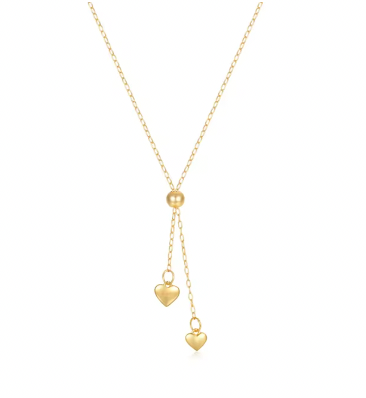 Double Heart Lariat Necklace