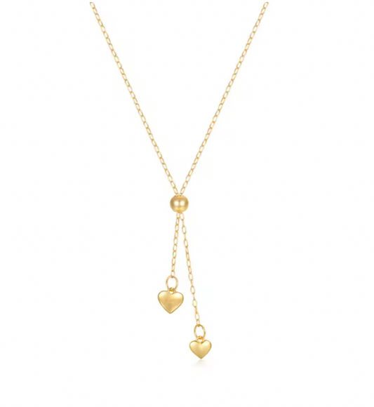 Double Heart Lariat Necklace