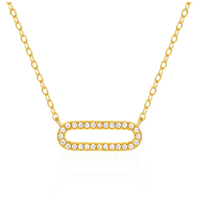 Hollow Pavé Oval Necklace