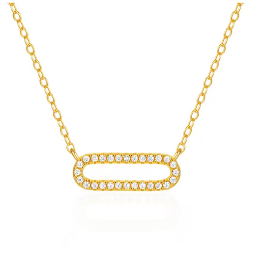 Hollow Pavé Oval Necklace
