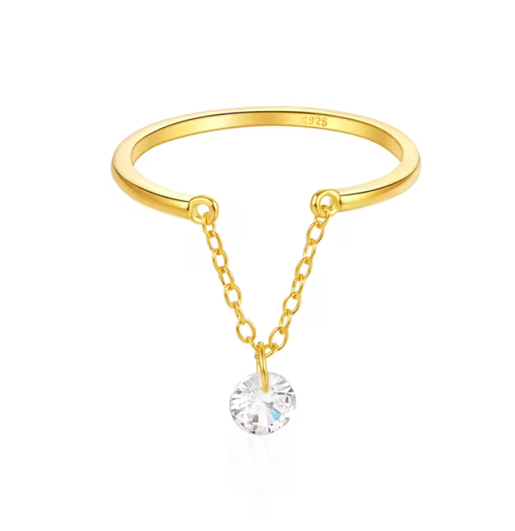 Dangling  Chain with Crystal Ring