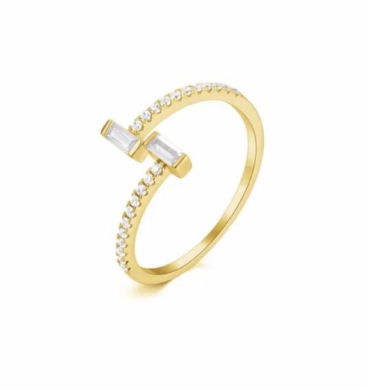 Double Baguettes Pavé Twist Ring