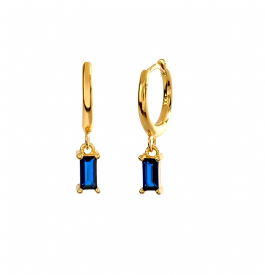 Dangling Blue Baguette Hoops