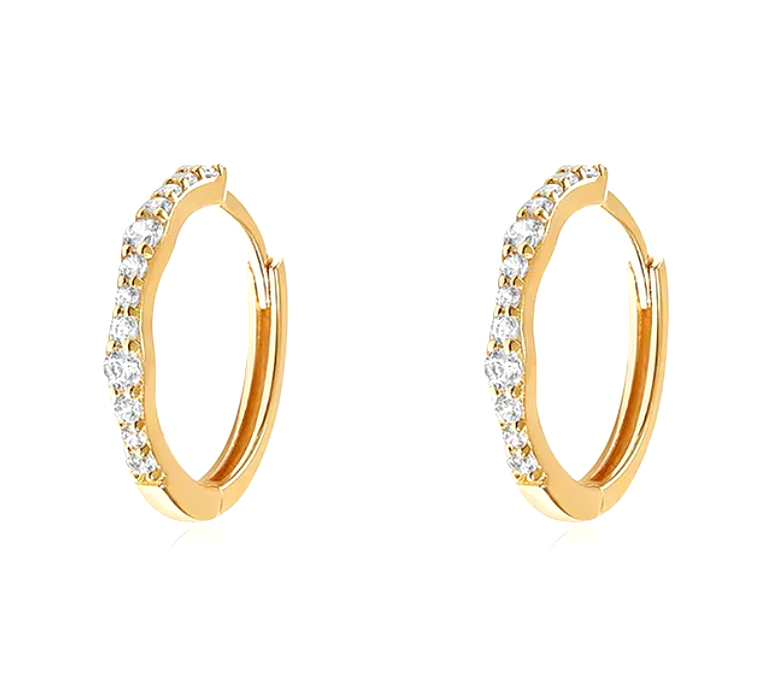 Thin Slight Waves Pavé Hoops