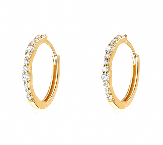 Thin Slight Waves Pavé Hoops