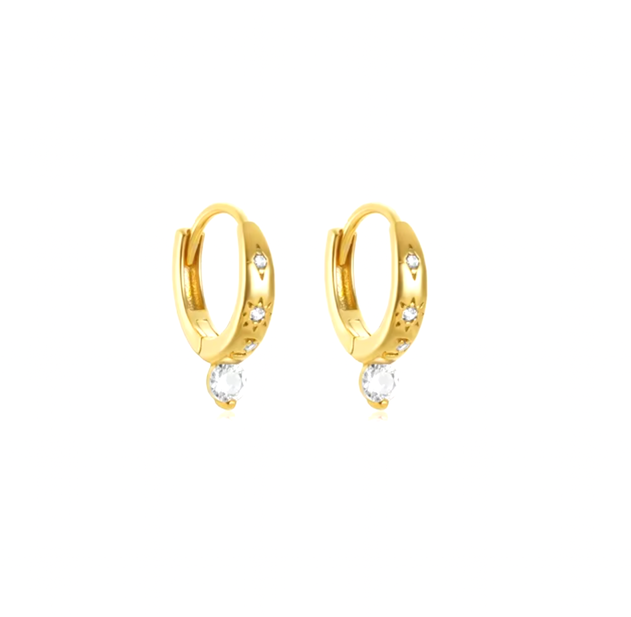 Bold Starry Hoops with a Dangling Circle Stone